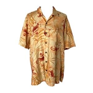 Caribbean Joe Men’s Shirt Cream Orange Button-Down Casual Size Large